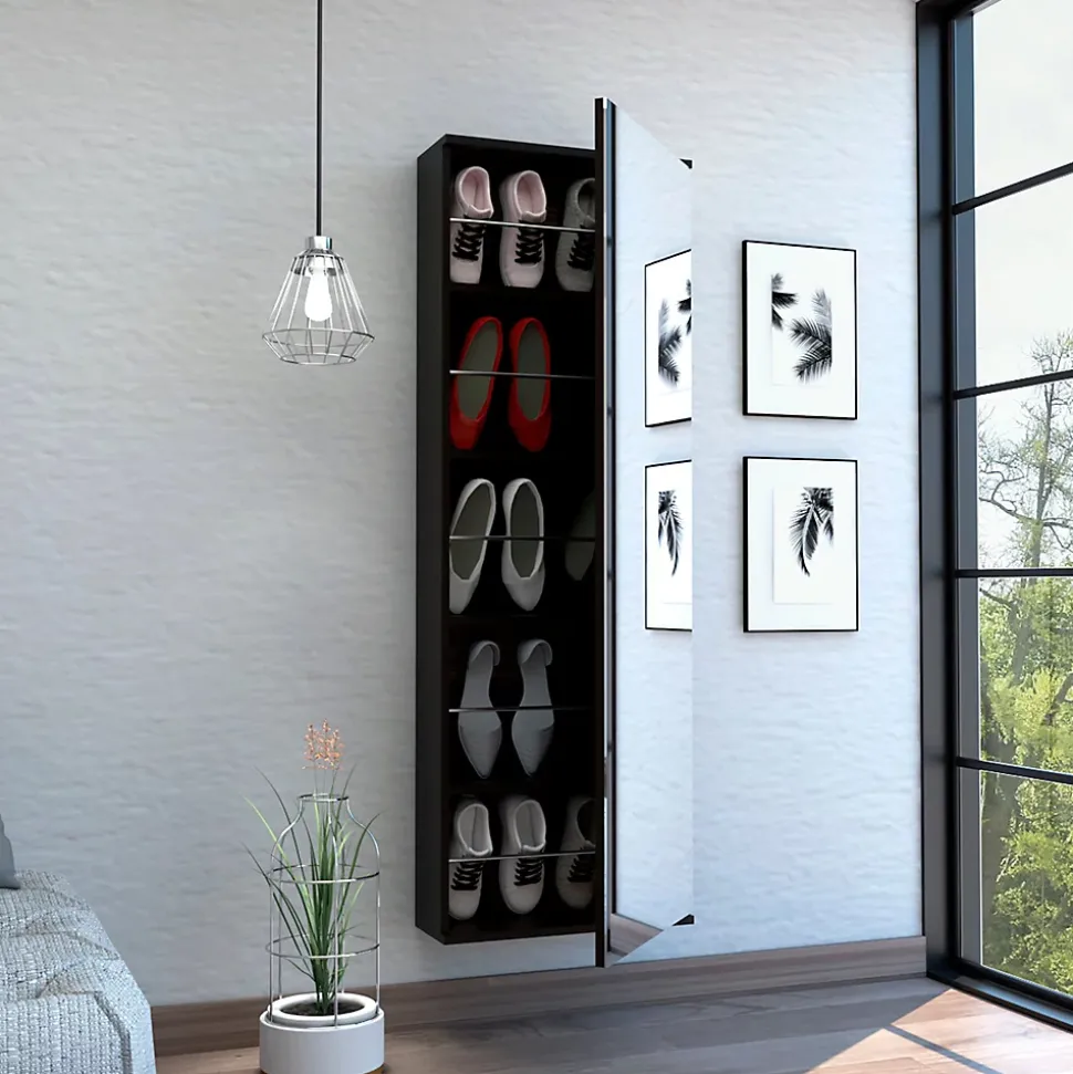 Leto Support mural pour chaussures avec miroir, style moderne et espace, 137.92 cm X 46.99 cm X 20.57 cm , Noir