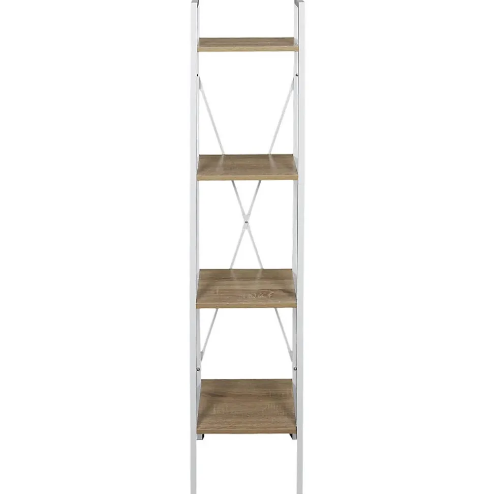 LIETA - Etagère Colonne à 4 Niveaux Bois et Métal Blanc