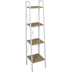 LIETA - Etagère Colonne à 4 Niveaux Bois et Métal Blanc