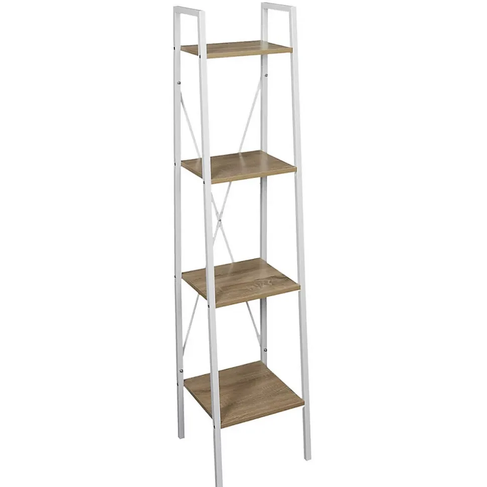 LIETA - Etagère Colonne à 4 Niveaux Bois et Métal Blanc