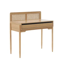 Lilou - Bureau enfant 1 tiroir en bois et cannage H95cm - Bois clair