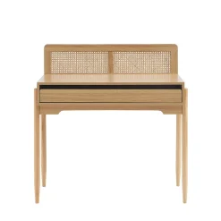 Lilou - Bureau enfant 1 tiroir en bois et cannage H95cm - Bois clair