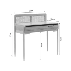 Lilou - Bureau enfant 1 tiroir en bois et cannage H95cm - Bois clair
