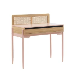 Lilou - Bureau enfant 1 tiroir en bois et cannage H95cm - Rose