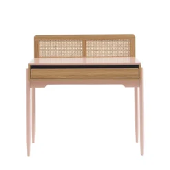 Lilou - Bureau enfant 1 tiroir en bois et cannage H95cm - Rose