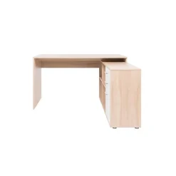 LONDON Bureau d'angle classique décor chene sonoma et blanc brillant - L 136 cm