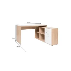 LONDON Bureau d'angle classique décor chene sonoma et blanc brillant - L 136 cm