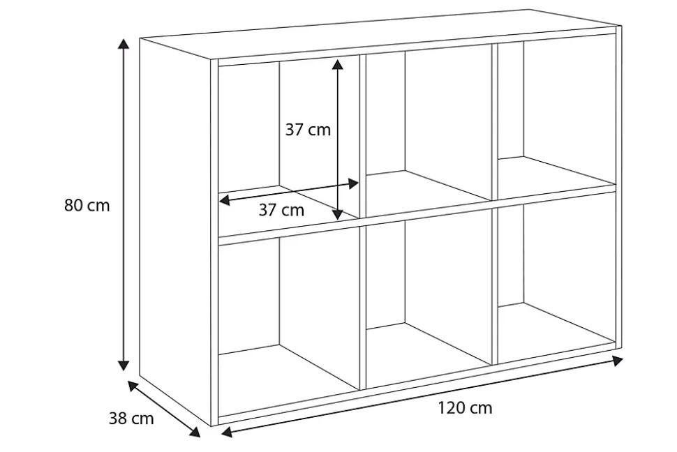 Loni bibliothèque 2x3 gris 1 pc gris 120 cm