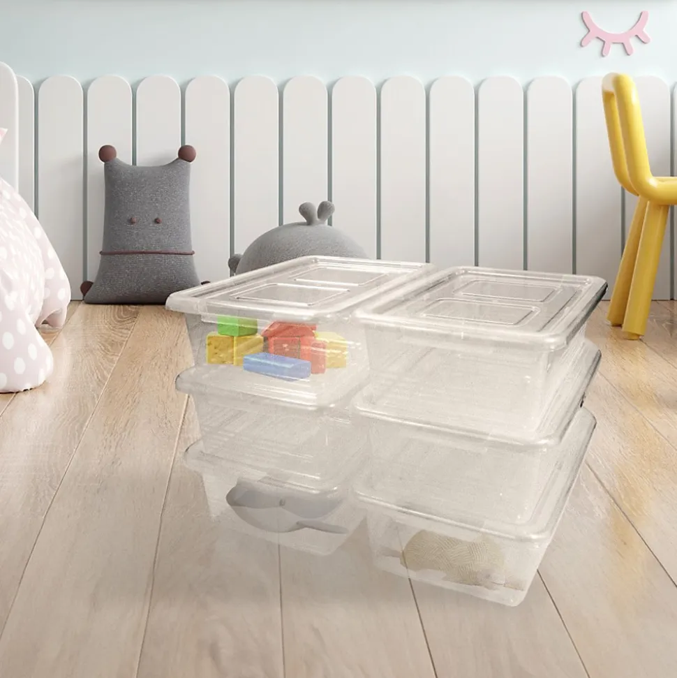 Lot 6 boîtes rangement plastique 39x28x13 cm transparentes empilables et solides