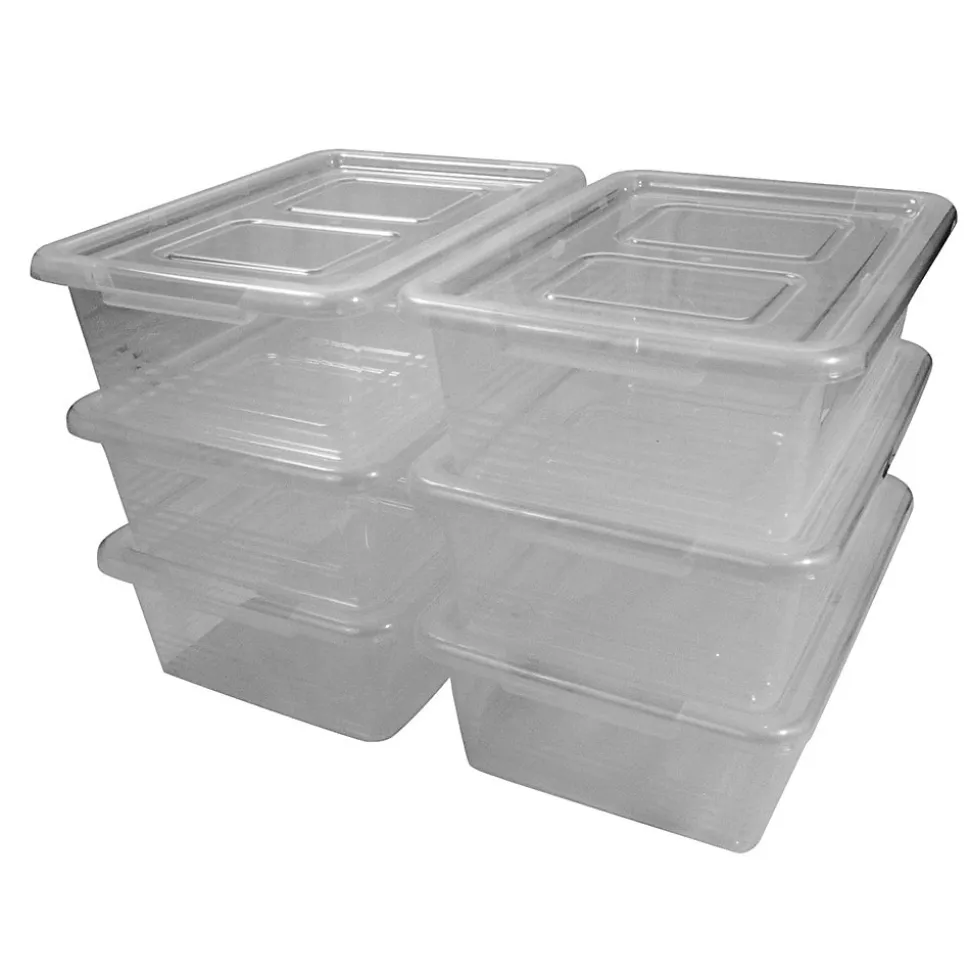 Lot 6 boîtes rangement plastique 39x28x13 cm transparentes empilables et solides