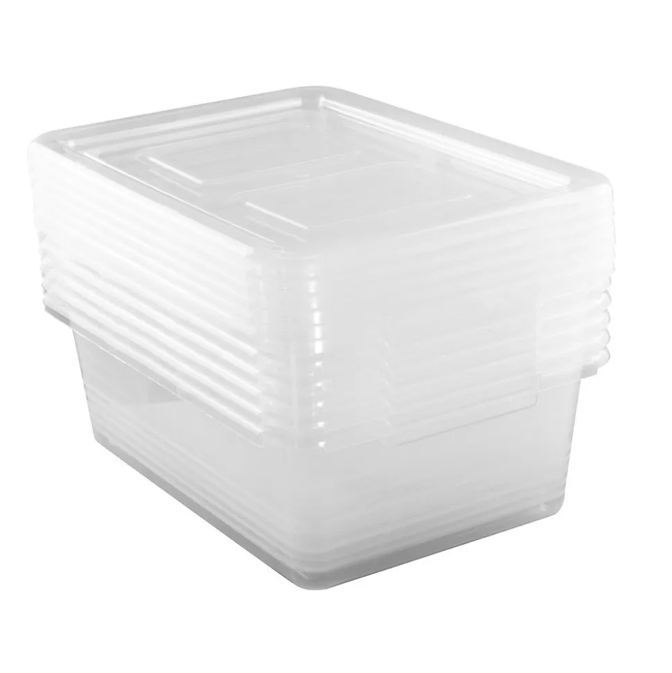 Lot 6 boîtes rangement plastique 39x28x13 cm transparentes empilables et solides