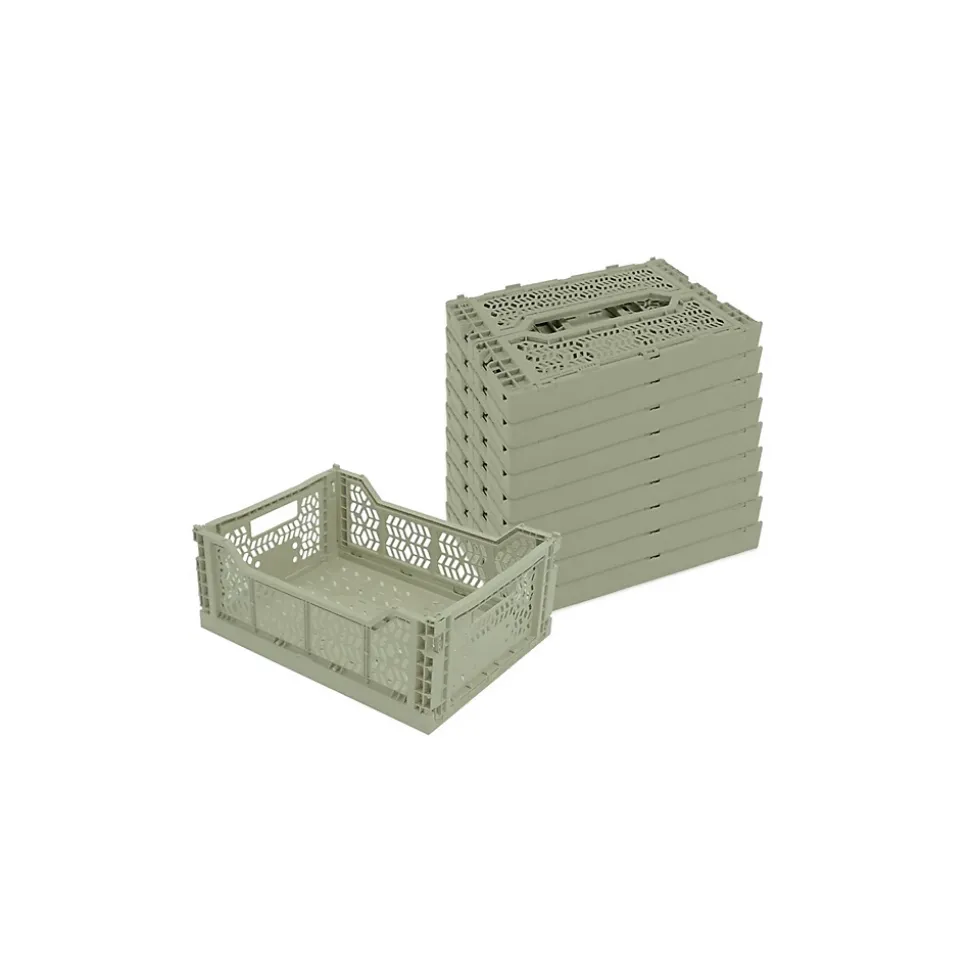 Lot 10 caisses de rangement pliables kaki 40 x 30 x 15 cm