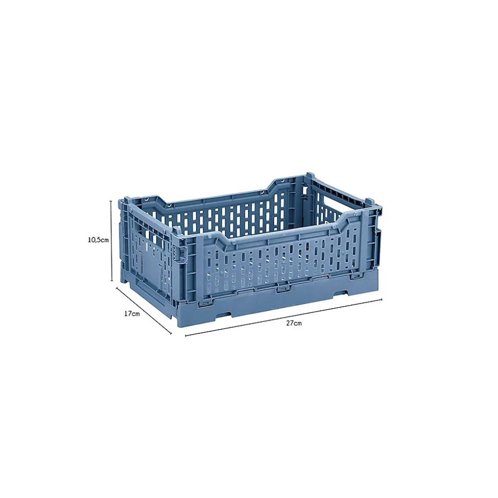 Lot 4 caisses de rangement pliables bleu et vert 27 x 17 x 10,5 cm