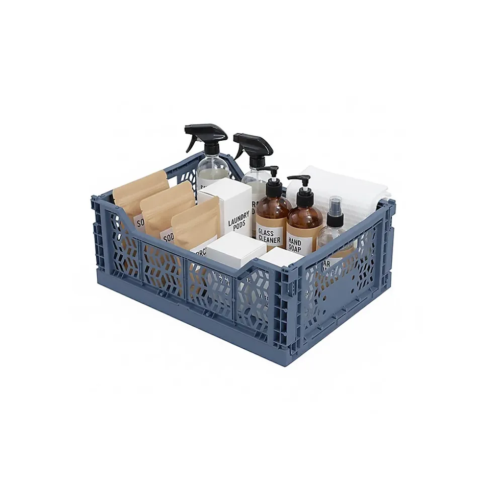 Lot 4 caisses de rangement pliables bleu, terracotta 27 x 17 x 10,5 cm