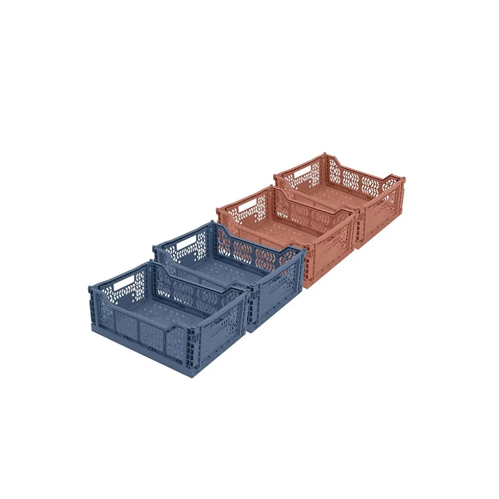 Lot 4 caisses de rangement pliables bleu, terracotta 27 x 17 x 10,5 cm