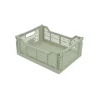 Lot 10 caisses de rangement pliables vert clair 40 x 30 x 15 cm