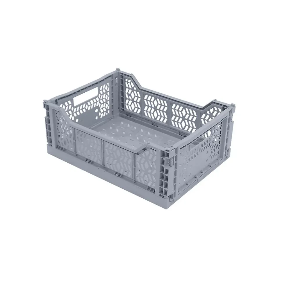 Lot 4 caisses de rangement pliables plastique gris 40 x 30 x 15 cm