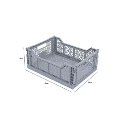 Lot 4 caisses de rangement pliables plastique gris 40 x 30 x 15 cm