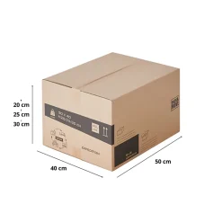 Lot 50 cartons déménagement hauteur modubale : variable - 50 x 40 x 20-30 cm - Poignées renforcées - 2 adhésifs offerts