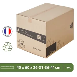Lot 15 cartons déménagement hauteur modubale : variable - 60 x 45 x 31-41 cm - Poignées renforcées - 1 adhésif offert