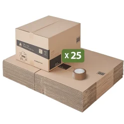 Lot 25 cartons déménagement hauteur modubale : variable - 50 x 40 x 20-30 cm - Poignées renforcées - 1 adhésif offert