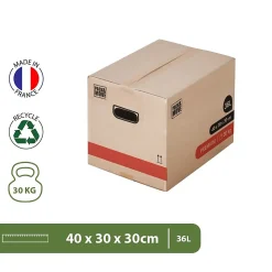 Lot 60 Cartons Déménagement Livres Premium - 40 X 30 X 30 Cm - Extrême Résistance 20 KG - Poignées Renforcées - 3 Adhésifs Offerts