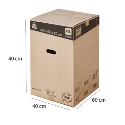 Lot 20 cartons déménagement L haut - 40 x 40 x 60 cm - Poignées renforcées - 1 adhésif offert