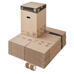 Lot 40 cartons déménagement L haut - 40 x 40 x 60 cm - Poignées renforcées - 2 adhésifs offerts