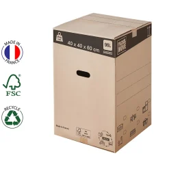 Lot 60 cartons déménagement L haut - 40 x 40 x 60 cm - Poignées renforcées - 3 adhésifs offerts