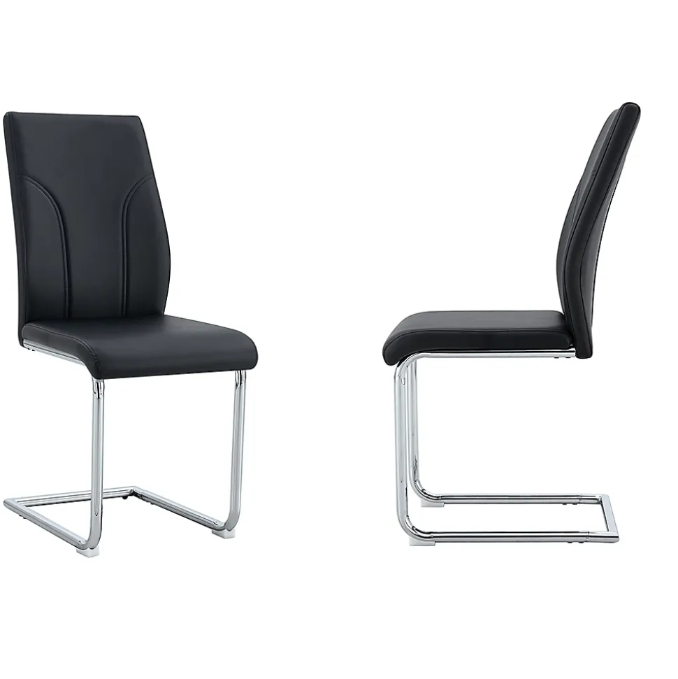 Lot 2 Chaises PU Noir, Pied Argenté, Bureau/Restaurant