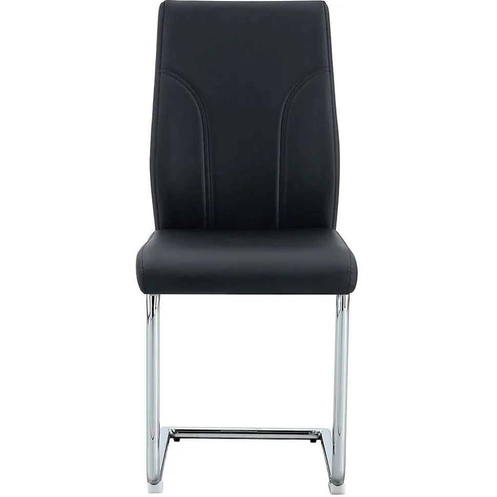 Lot 2 Chaises PU Noir, Pied Argenté, Bureau/Restaurant