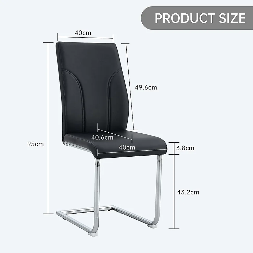 Lot 2 Chaises PU Noir, Pied Argenté, Bureau/Restaurant