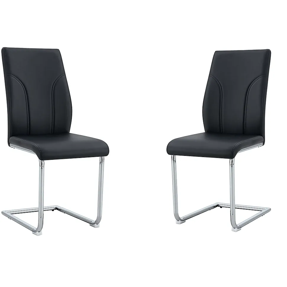 Lot 2 Chaises PU Noir, Pied Argenté, Bureau/Restaurant