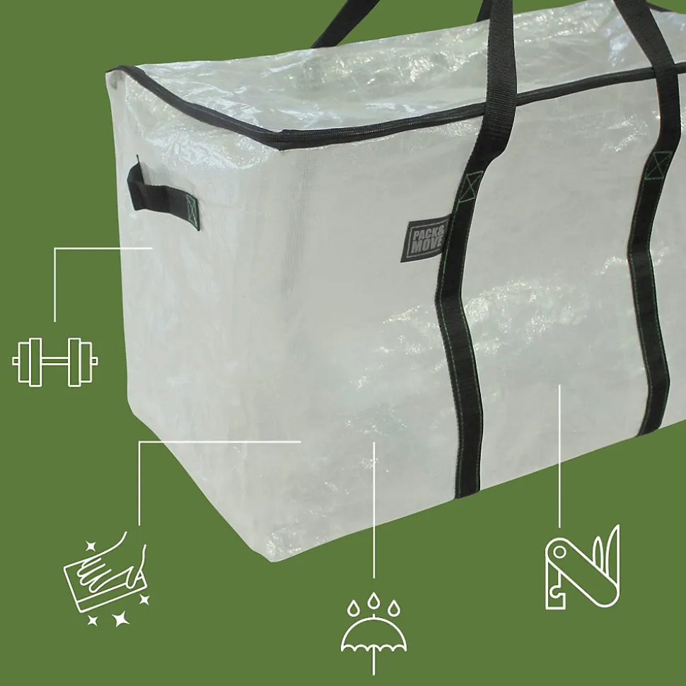 Lot 2 grands sacs déménagement transparent, rangement et transport ultra résistant - Réutilisable - Poignées solides - 100L