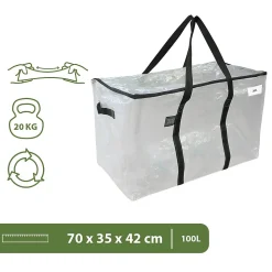 Lot 4 grands sacs déménagement transparent, rangement et transport ultra résistant - Réutilisable - Poignées solides - 100L