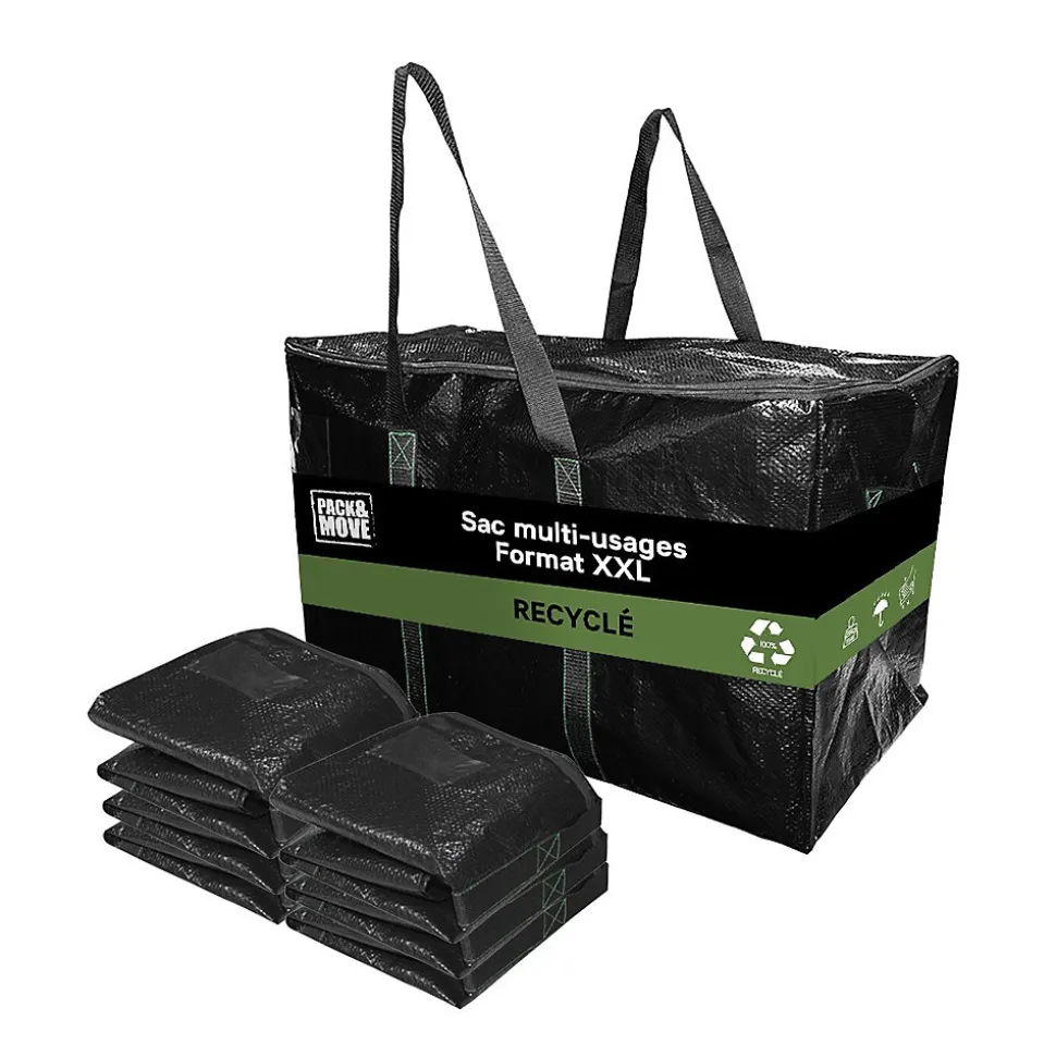 Lot 4 Grands Sacs Déménagement Recyclé - Rangement Et Transport Ultra Résistant - Réutilisable - Poignées Solides - 100L