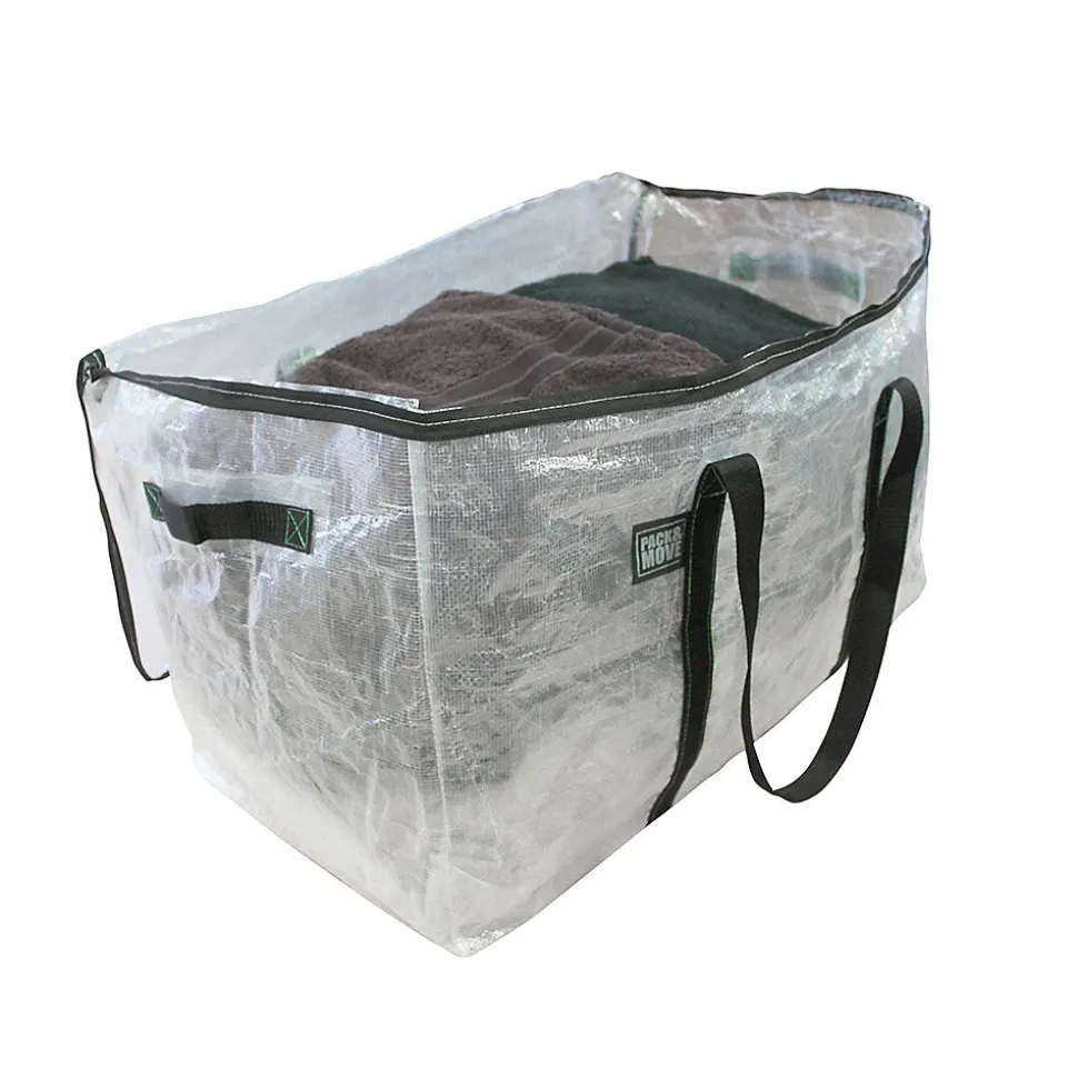 Lot 10 grands sacs déménagement transparent, rangement et transport ultra résistant - Réutilisable - Poignées solides - 100L