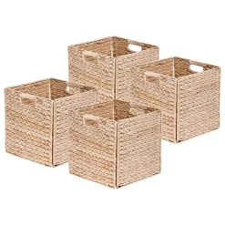 Lot 4 paniers de rangement poignées jacinthe d'eau 31 x 31 x 31 cm