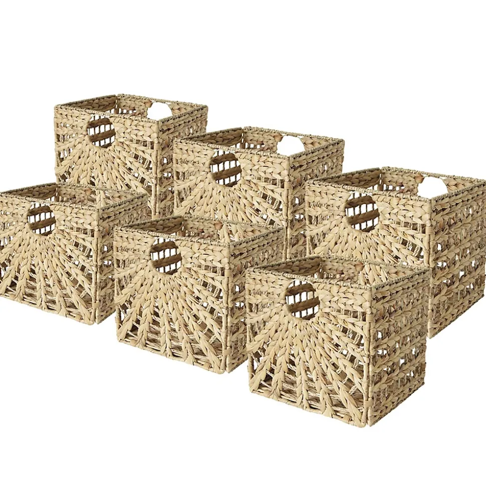 Lot 6 paniers pliables jonc de mer motif soleil 31 x 31 x 31 cm