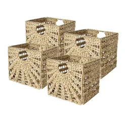 Lot 4 paniers pliables jonc de mer motif soleil 31 x 31 x 31 cm