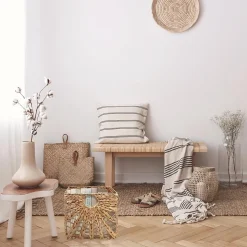 Lot 8 paniers pliales jonc de mer naturel motif soleil 31x31x31 cm