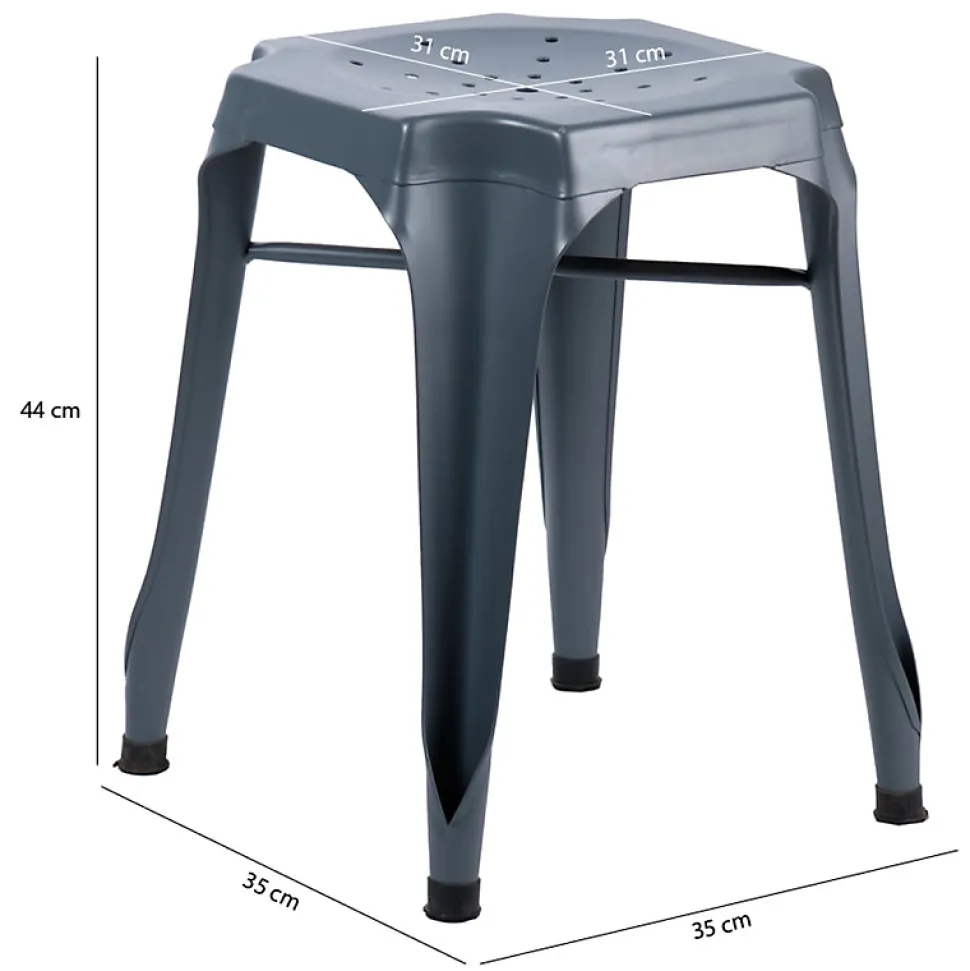 Lot 2 tabourets métal gris avec perforations sur l'assise - METALICA