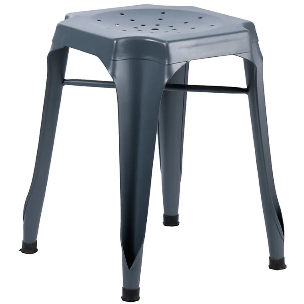 Lot 2 tabourets métal gris avec perforations sur l'assise - METALICA
