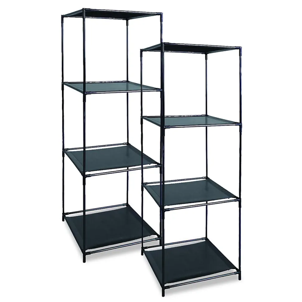 Lot 2 Étagère carrée avec 4 tablette étagère pour vêtement/Jouet en Tissu avec Structure en métal Noir- L 34.5 x P 34.5 x H 104 cm