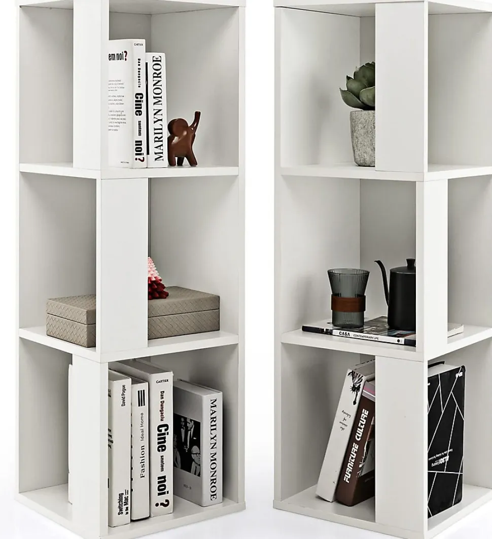Lot de 2 Bibliothèques Autoportantes à 3 Niveaux, Compartiments Ouverts&Dispositif Anti-basculement, 33X33X100 CM (Blanc)