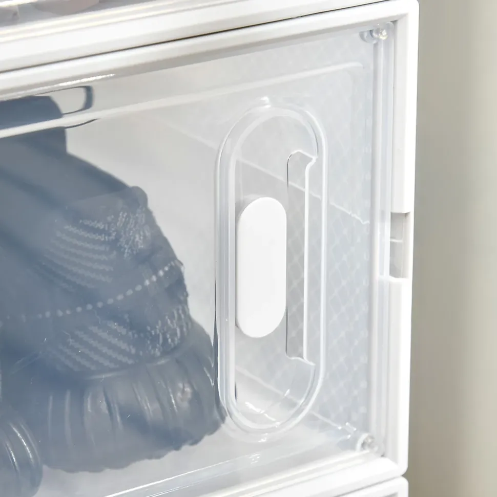 Lot de 8 boites cubes rangement à chaussures modulable avec portes transparentes - dim. 25L x 35l x 19H cm - PP blanc transparent
