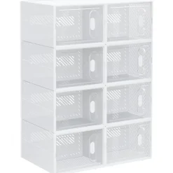 Lot de 8 boites cubes rangement à chaussures modulable avec portes transparentes - dim. 25L x 35l x 19H cm - PP blanc transparent