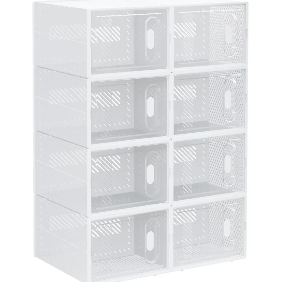 Lot de 8 boites cubes rangement à chaussures modulable avec portes transparentes - dim. 25L x 35l x 19H cm - PP blanc transparent