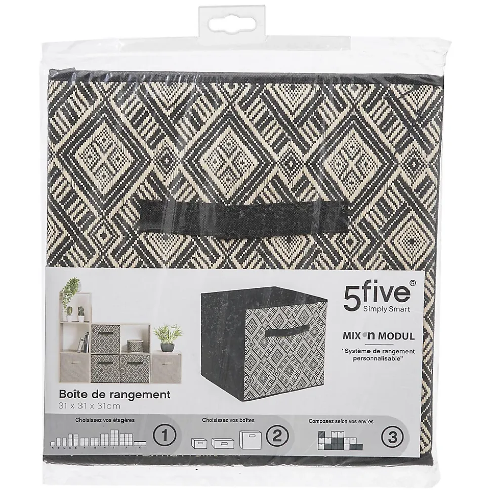 Lot de 2 Boites de rangement pliable Ethnique - 31 x 31 - Noir et blanc