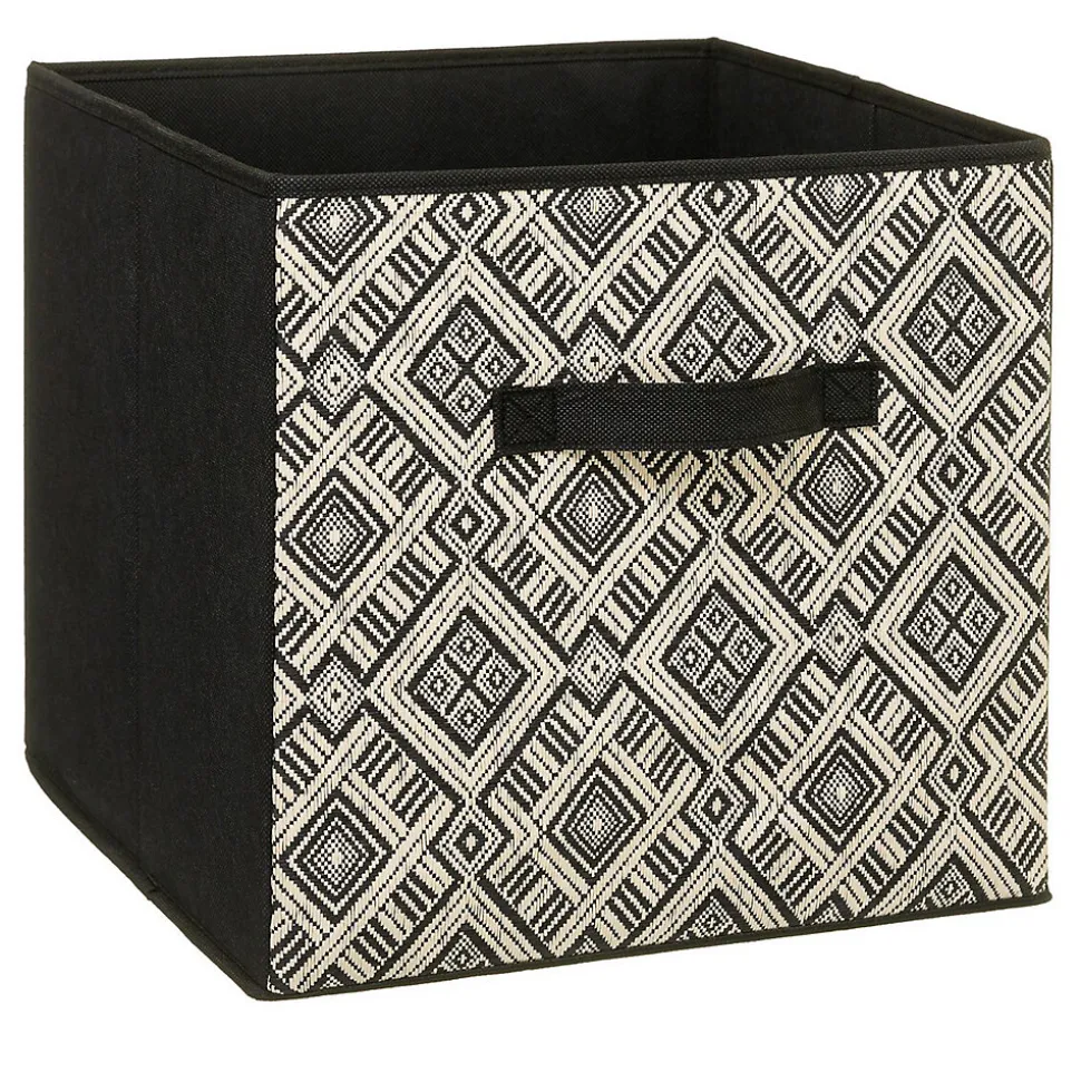 Lot de 2 Boites de rangement pliable Ethnique - 31 x 31 - Noir et blanc